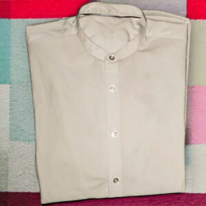 men's white button up dress shirt with an oriental-style collar