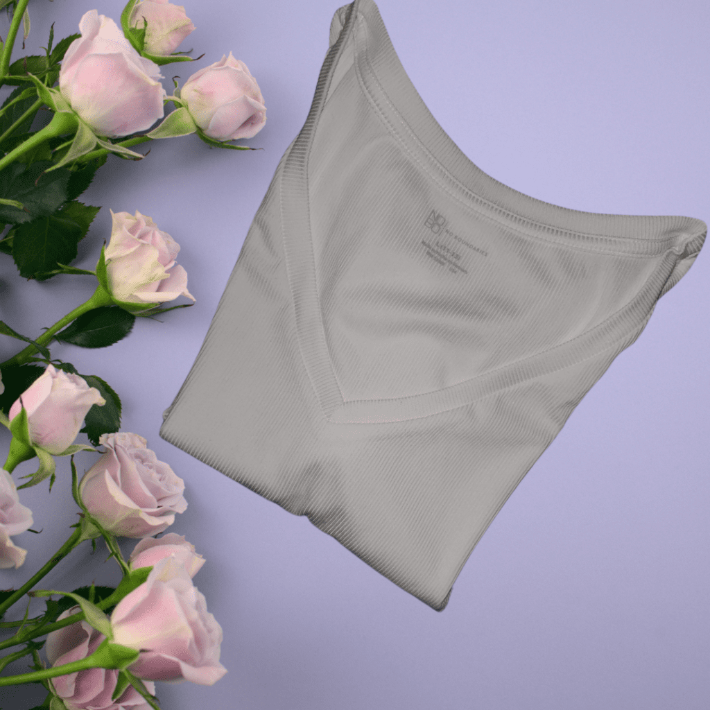 No Boundaries Large White V-neck women's t-shirt purple with pink roses on left border - Mystic Thrift Store No Boundaries Large White V-neck women's t-shirt purple with pink roses on left border