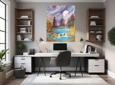 Office with a beautiful painting on the wall