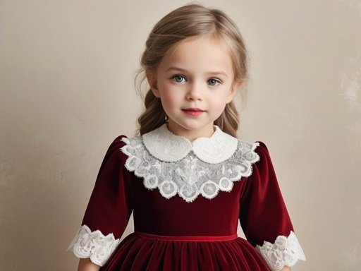 image of a little girl wearing a red velvet dress that is accented with white lace around the neck and arms