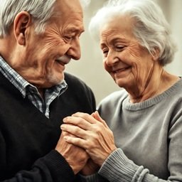 An elderly couple holding hands in an embrace. This poignant image captures the essence of love and connection between two individuals.