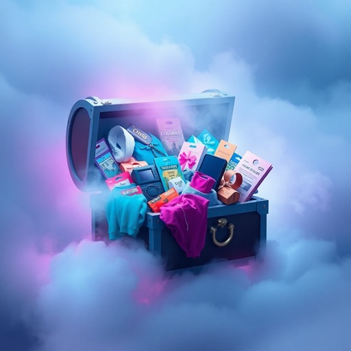 Treasures - Mystic Thrift Store Treasures overflowing a treasure chest surrounded by colorful fog