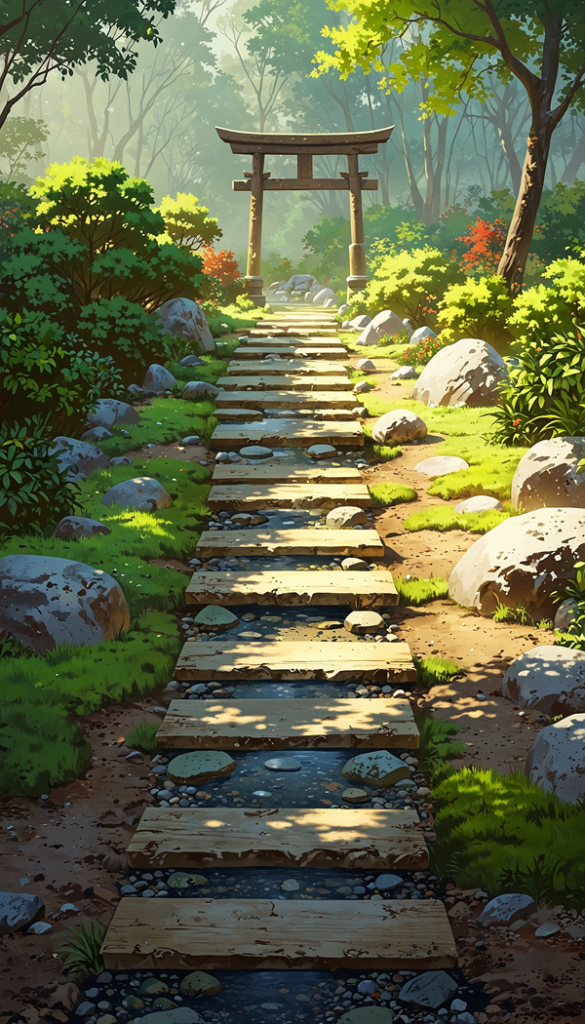 yoga background 2 600X600 - Mystic Thrift Store serene oriental style garden with a tranquil path through nature